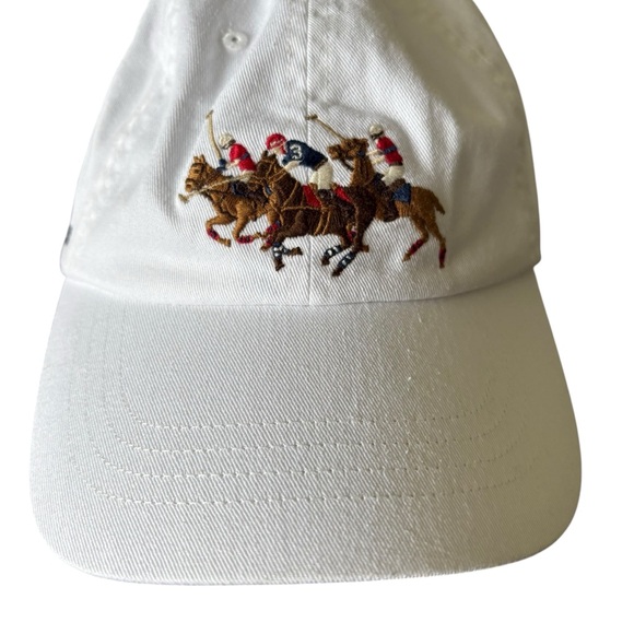 🆕 Polo Ralph Lauren White Triple Pony Hat Adjustable Brown Leather strap OS - Picture 2 of 6